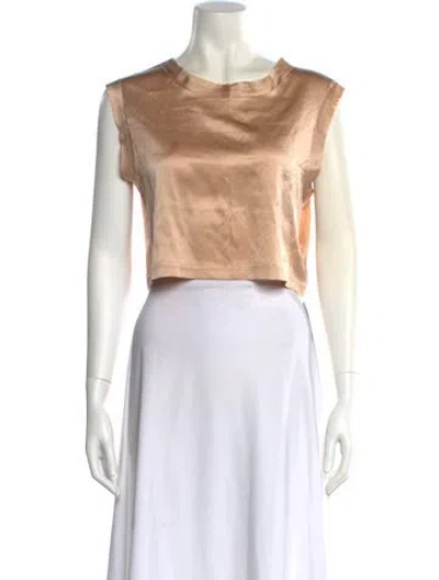 Pre-owned Nonchalant Silk Bateau Neckline Crop Top In Brown