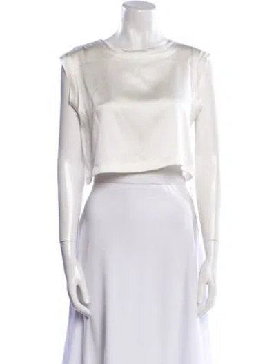 Pre-owned Nonchalant Silk Bateau Neckline Crop Top In White