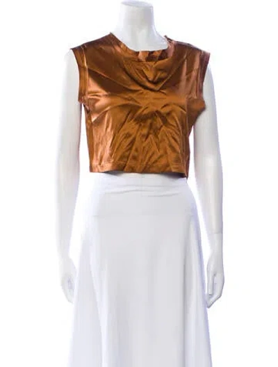 Pre-owned Nonchalant Silk Cowl Neck Crop Top In Brown