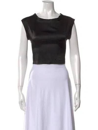 Pre-owned Nonchalant Silk Crew Neck Crop Top In Black