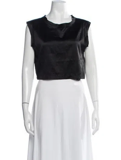 Pre-owned Nonchalant Silk Crew Neck Crop Top In Black