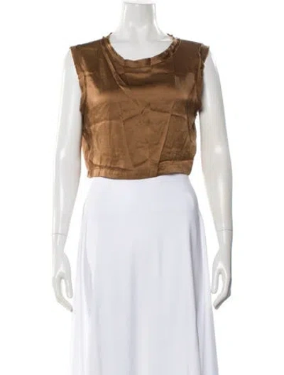 Pre-owned Nonchalant Silk Crew Neck Crop Top In Brown