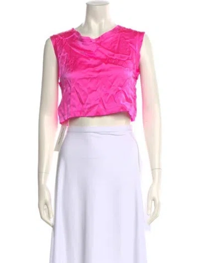 Pre-owned Nonchalant Silk Crew Neck Crop Top In Pink