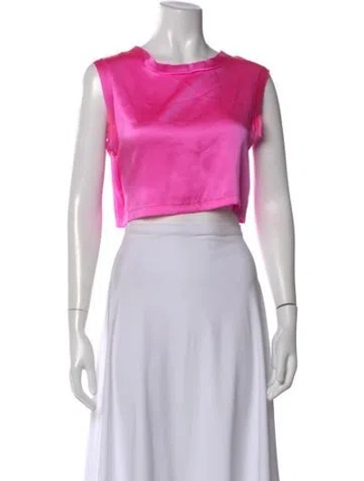 Pre-owned Nonchalant Silk Crew Neck Crop Top In Pink