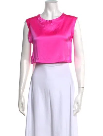 Pre-owned Nonchalant Silk Crew Neck Crop Top In Pink