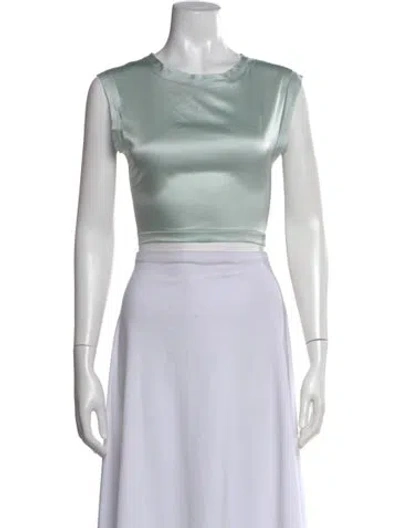 Pre-owned Nonchalant Silk Crew Neck Crop Top W/ Tags In Green