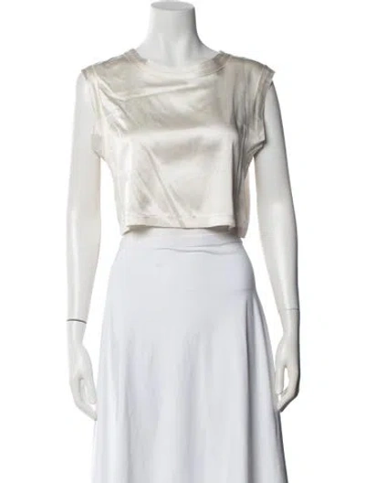 Pre-owned Nonchalant Silk Crew Neck Crop Top In White