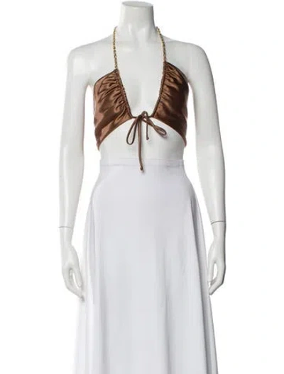Pre-owned Nonchalant Silk Halterneck Crop Top In Brown