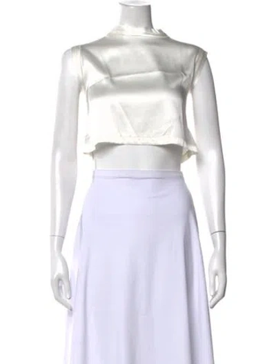 Pre-owned Nonchalant Silk Mock Neck Crop Top In White