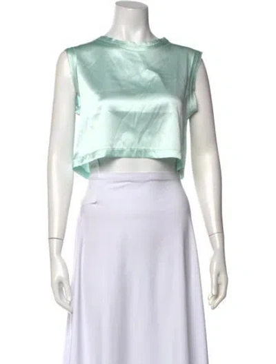 Pre-owned Nonchalant Silk Scoop Neck Crop Top In Green