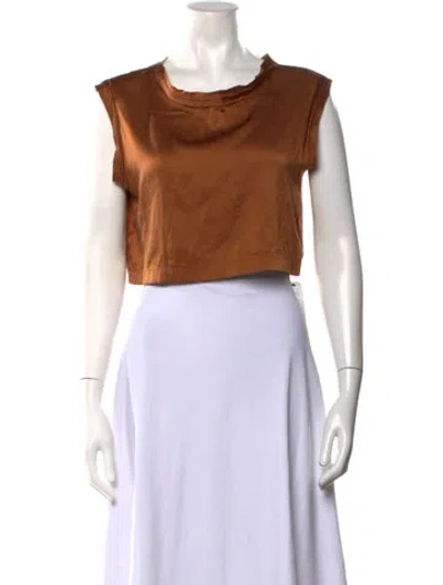 Pre-owned Nonchalant Silk Scoop Neck Crop Top In Yellow