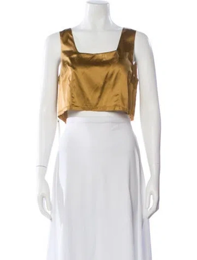 Pre-owned Nonchalant Silk Square Neckline Crop Top In Brown