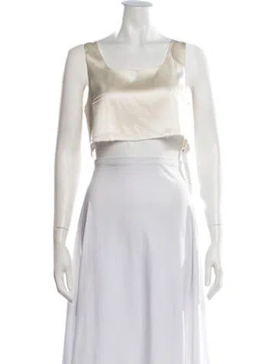 Pre-owned Nonchalant Silk Square Neckline Crop Top In Neutrals
