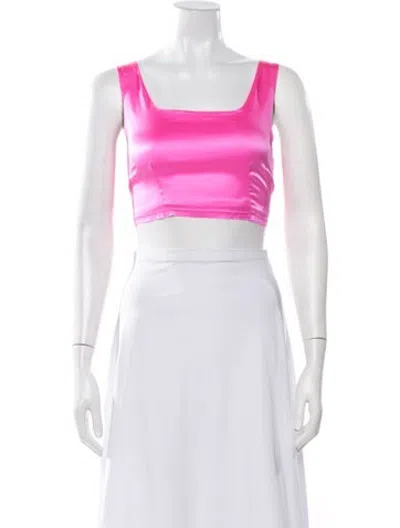 Pre-owned Nonchalant Silk Square Neckline Crop Top W/ Tags In Pink/white