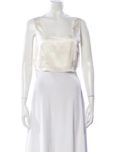 Pre-owned Nonchalant Silk Square Neckline Crop Top In White