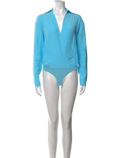 Pre-owned Nonchalant Silk V-neck Top W/ Tags In Blue