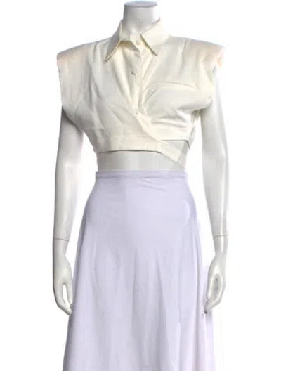 Pre-owned Nonchalant Sleeveless Button-up Top In White