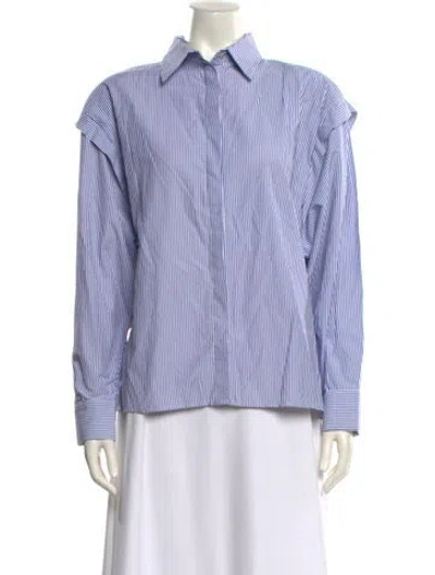 Pre-owned Nonchalant Striped Long Sleeve Button-up Top W/ Tags In Blue