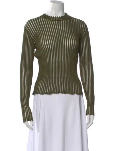 Pre-owned Nonchalant Striped Mock Neck Top In Green