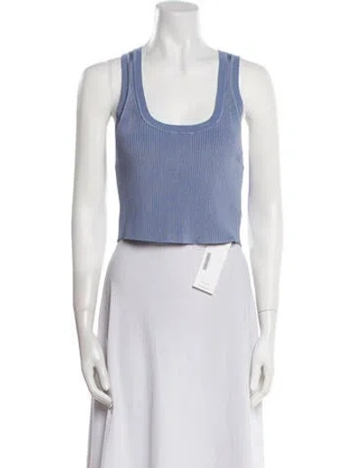 Pre-owned Nonchalant Striped Scoop Neck Crop Top W/ Tags In Blue