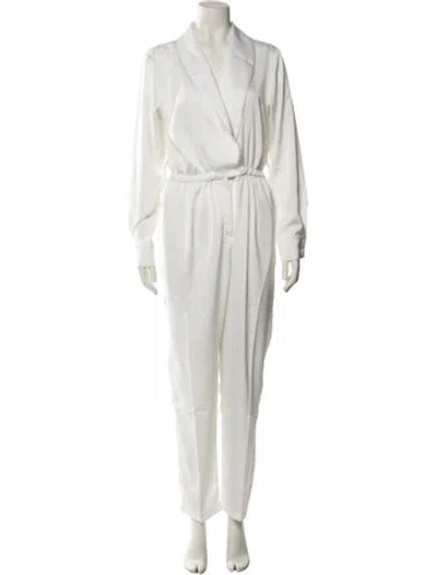 Pre-owned Nonchalant V-neck Jumpsuit In White
