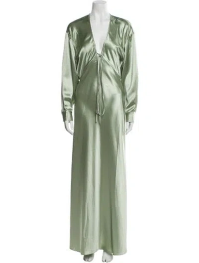 Pre-owned Nonchalant V-neck Long Dress In Green