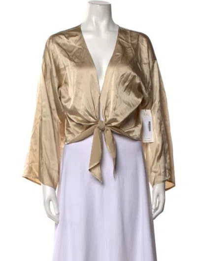 Pre-owned Nonchalant V-neck Long Sleeve Blouse In Neutrals