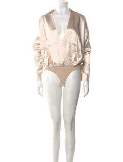 Pre-owned Nonchalant V-neck Long Sleeve Bodysuit In Neutral