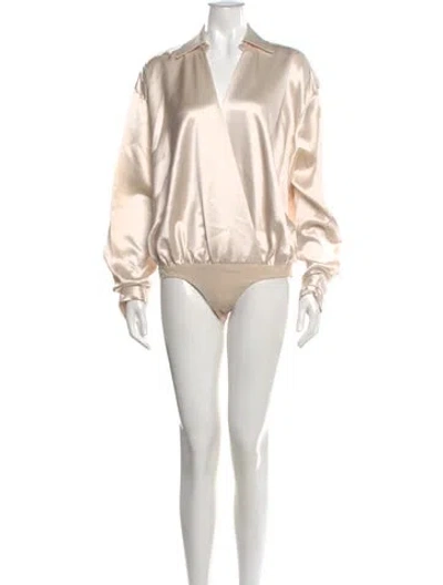 Pre-owned Nonchalant V-neck Long Sleeve Bodysuit W/ Tags In Neutral