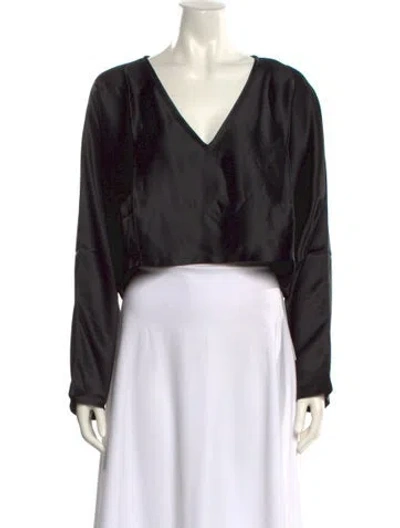 Pre-owned Nonchalant V-neck Long Sleeve Crop Top W/ Tags In Black