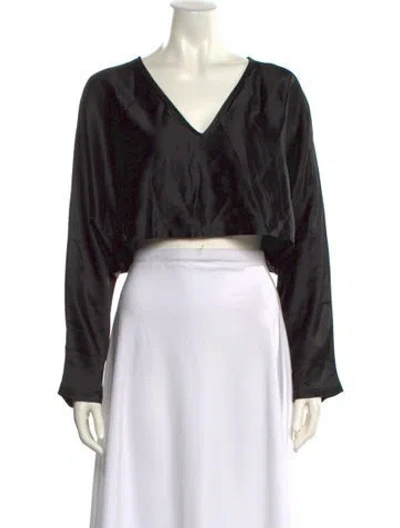 Pre-owned Nonchalant V-neck Long Sleeve Crop Top W/ Tags In Black