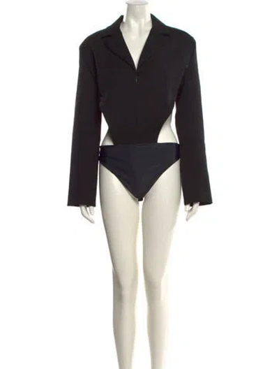 Pre-owned Nonchalant Wool V-neck Bodysuit W/ Tags In Black