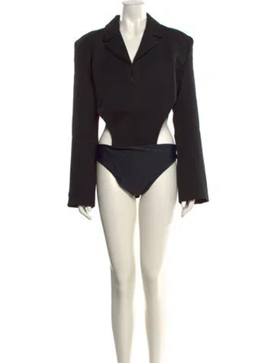 Pre-owned Nonchalant Wool V-neck Bodysuit W/ Tags In Black