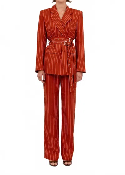 Nonchalantlabel Axel Blazer In Rust/white Stripe In Yellow