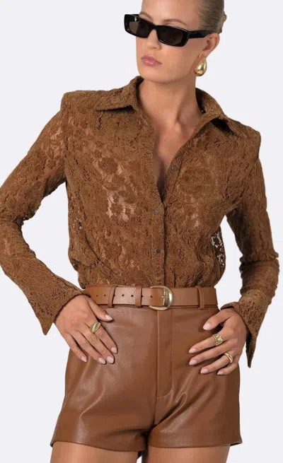 Nonchalantlabel Eliza Long Sleeve Top In Terracotta In Brown