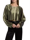 Nonchalantlabel Emilia Satin Crop Blouse In Moss In Green