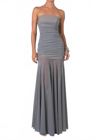 Nonchalantlabel Gailey Strapless Ruched Maxi Dress In Metallic Gray