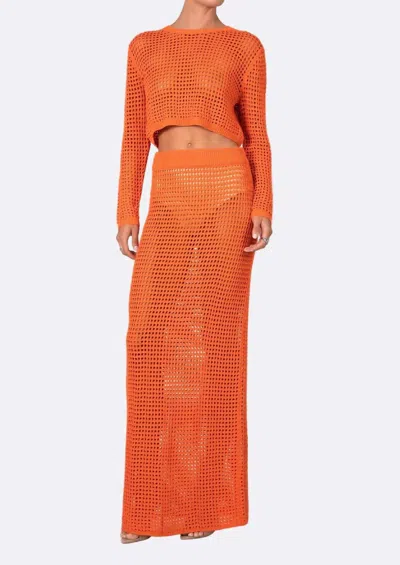 Nonchalantlabel Jovi Open-knit Long-sleeve Crop Top In Aperol In Orange