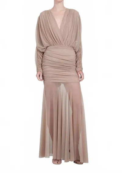 Nonchalantlabel Luca Ruched Mesh Maxi Skirt In Taupe In Neutral