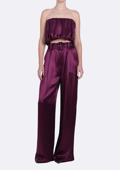 Nonchalantlabel May Strapless Corseted Bubble Crop Top In Plum In Purple
