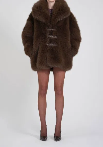 Nonchalantlabel Oslo Faux Fur Jacket In Brown