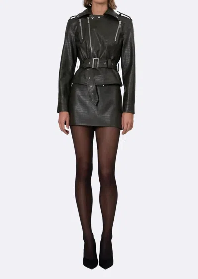 Nonchalantlabel Reed Faux Leather Biker Jacket In Army Green In Black