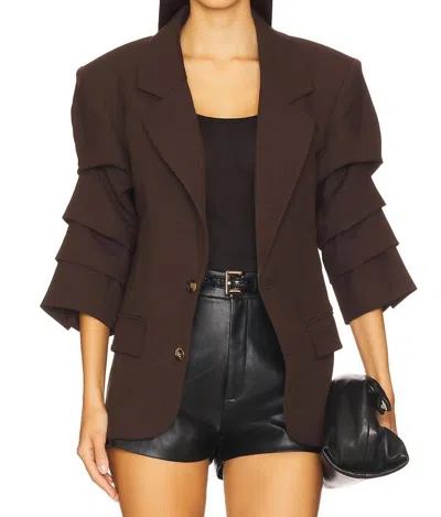 Nonchalantlabel Roma Riched Sleeve Single Breasted Blazer In Chocolate In Brown