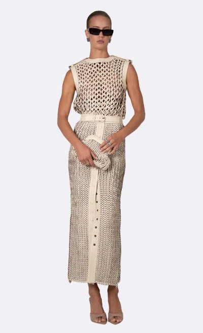 Nonchalantlabel Torin Sleeveless Open Knit Top In Crema In Gold