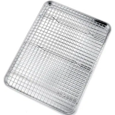 None 16 Inch Half Sheet Pans With Rack Set Baking Sheet Pan Set In Stainless Steel