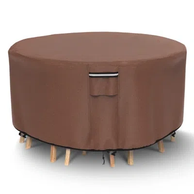 None Brown Heavy Duty Round Patio Table Cover With Vents, Buckles & Handles In Burgundy