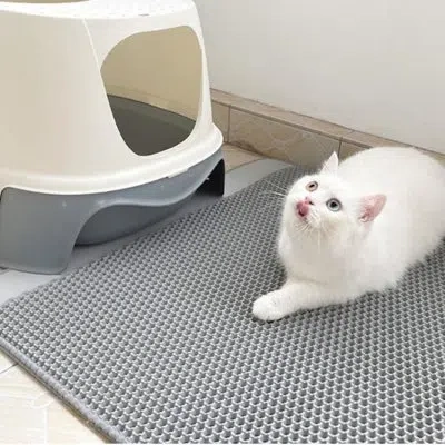 None Large Honeycomb Cat Litter Mat,non-slip, Easy To Clean & Foldable, Gray