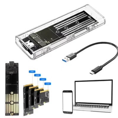 None M.2 Ngff Sata Type C Usb 3.1 External Ssd Enclosure - 10gbps Transparent Case For 2230/2242/2260/228 In Black