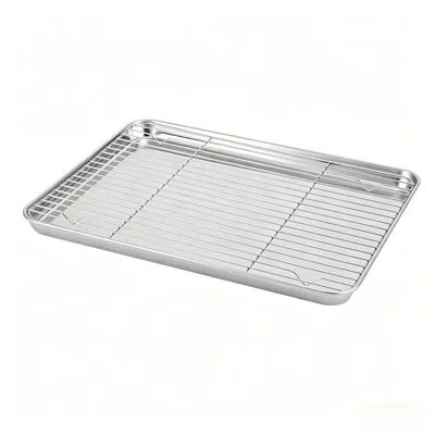 None Stainless Steel Baking Pan Mesh Rack With Tray For Grilling, Baking, And Draining In Silver