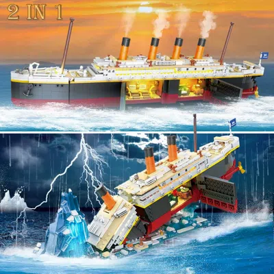 None Titanic Building Set With Led - 2-in-1 Mini Block Ship Model And Glacier Display Stand - Ideal Gift  In Multi